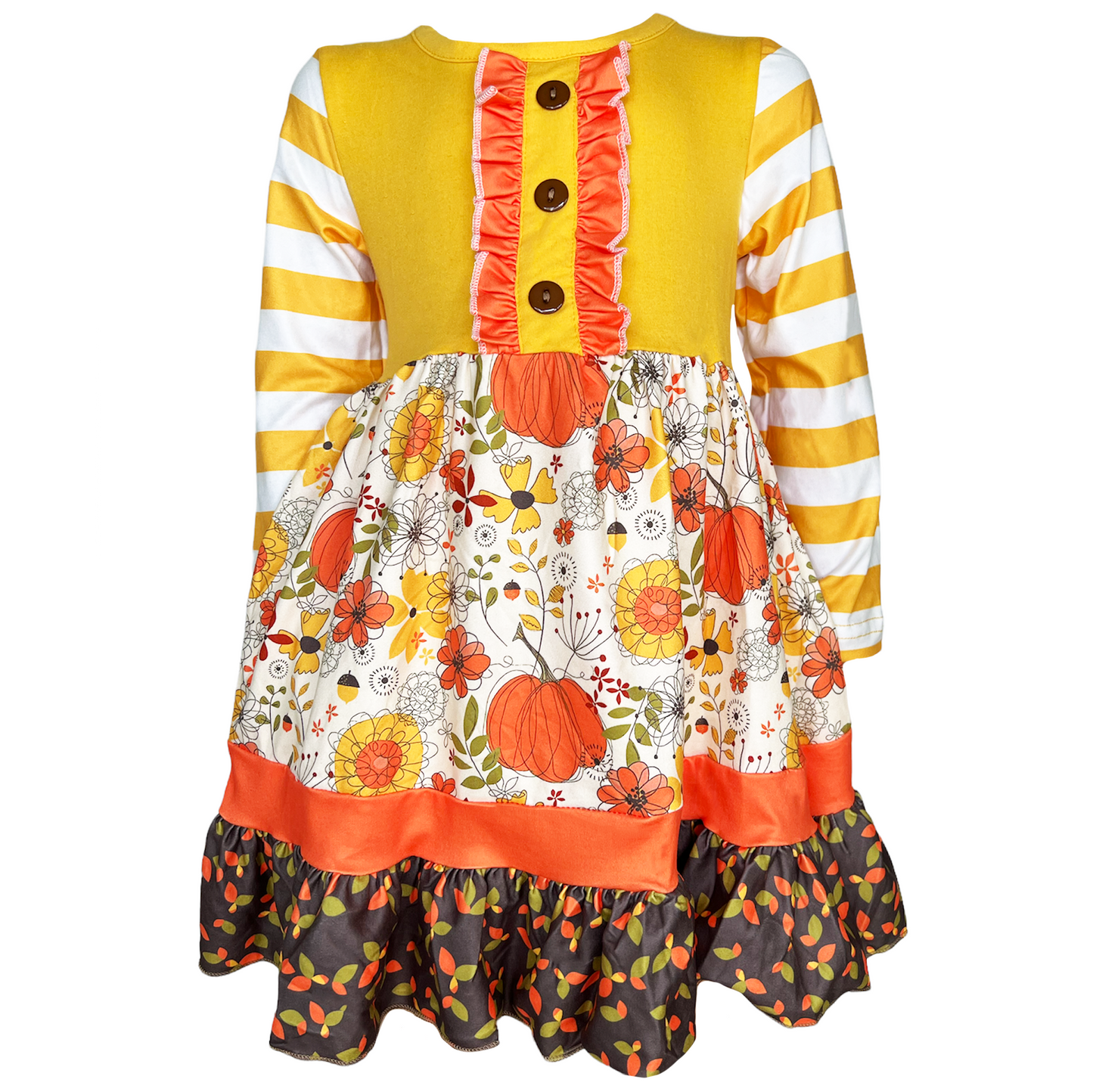 Girls Autumn Pumpkin Floral Cotton Knit Fall Long Sleeve Dress