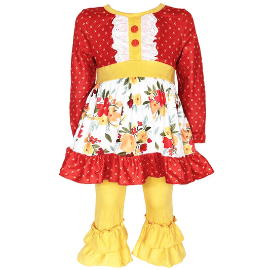 Boutique Girls Boutique Fall Floral Eyelet Tunic & Mustard Ruffle