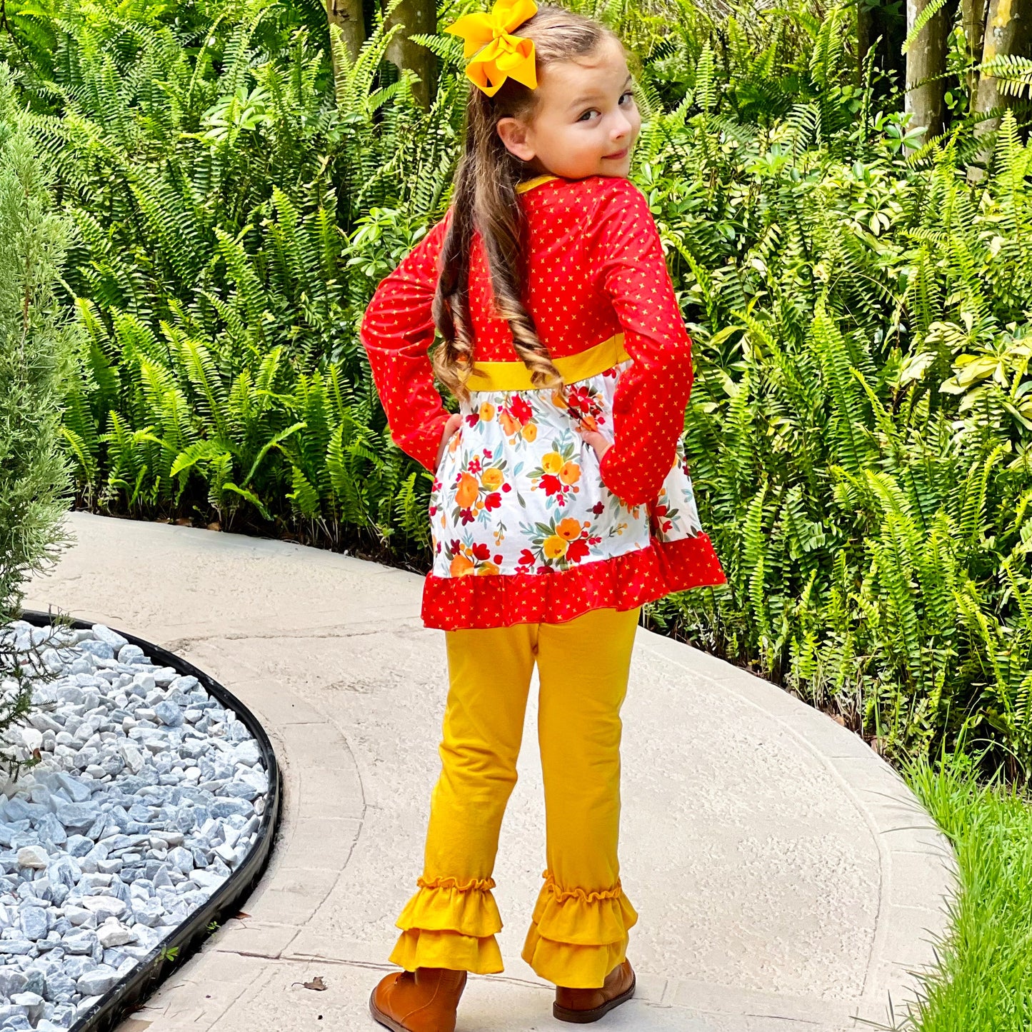 Boutique Girls Boutique Fall Floral Eyelet Tunic & Mustard Ruffle