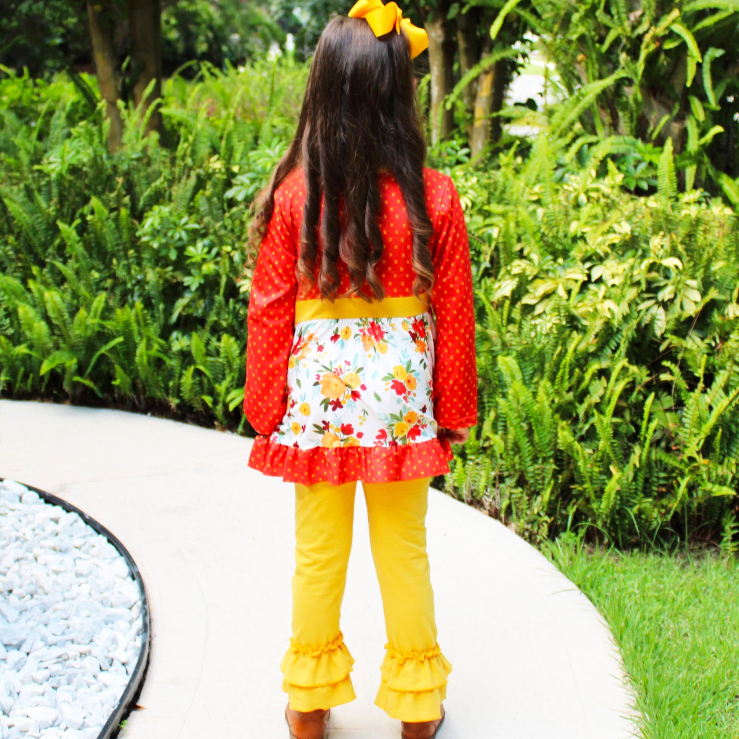 Boutique Girls Boutique Fall Floral Eyelet Tunic & Mustard Ruffle