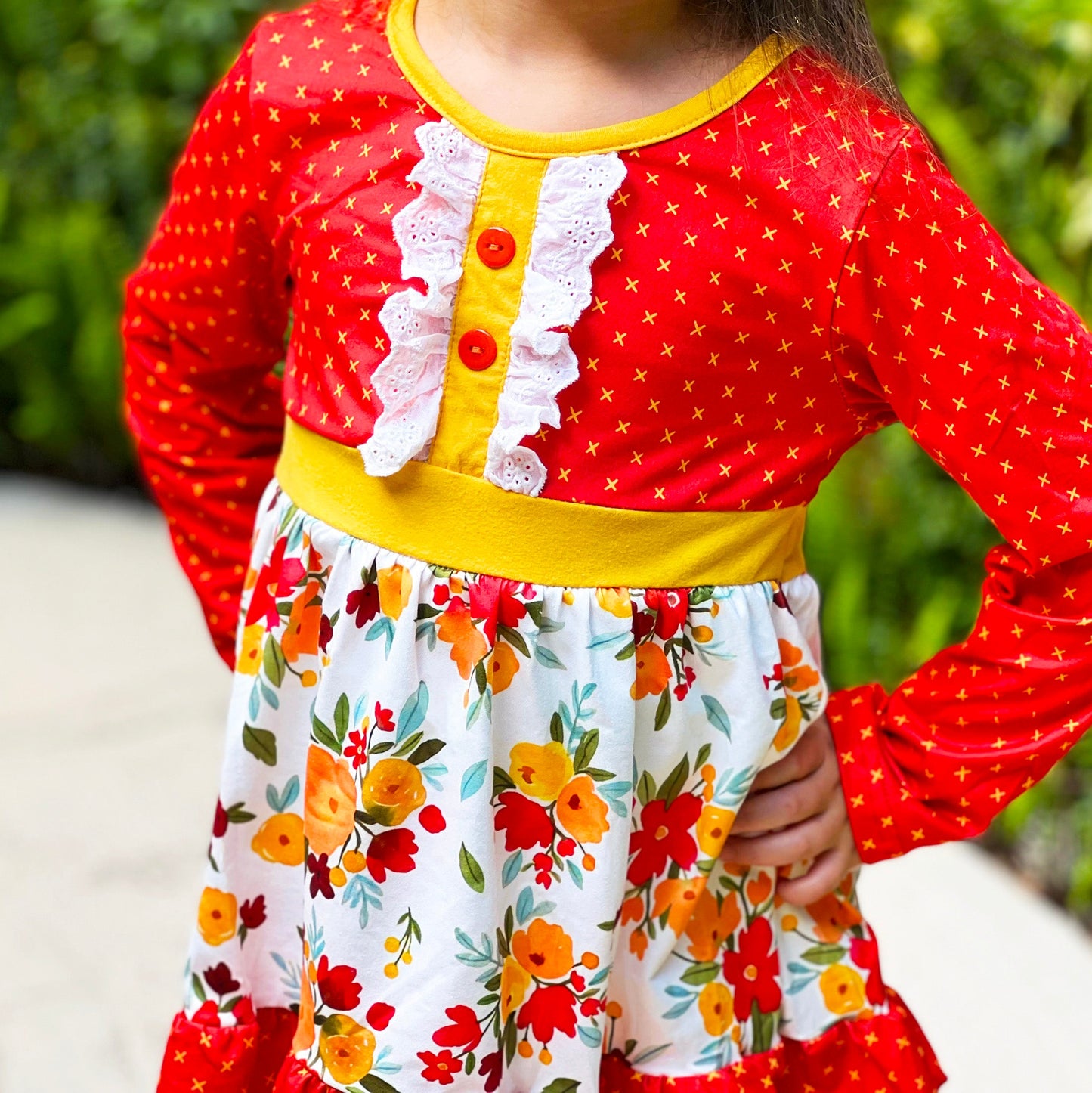 Boutique Girls Boutique Fall Floral Eyelet Tunic & Mustard Ruffle