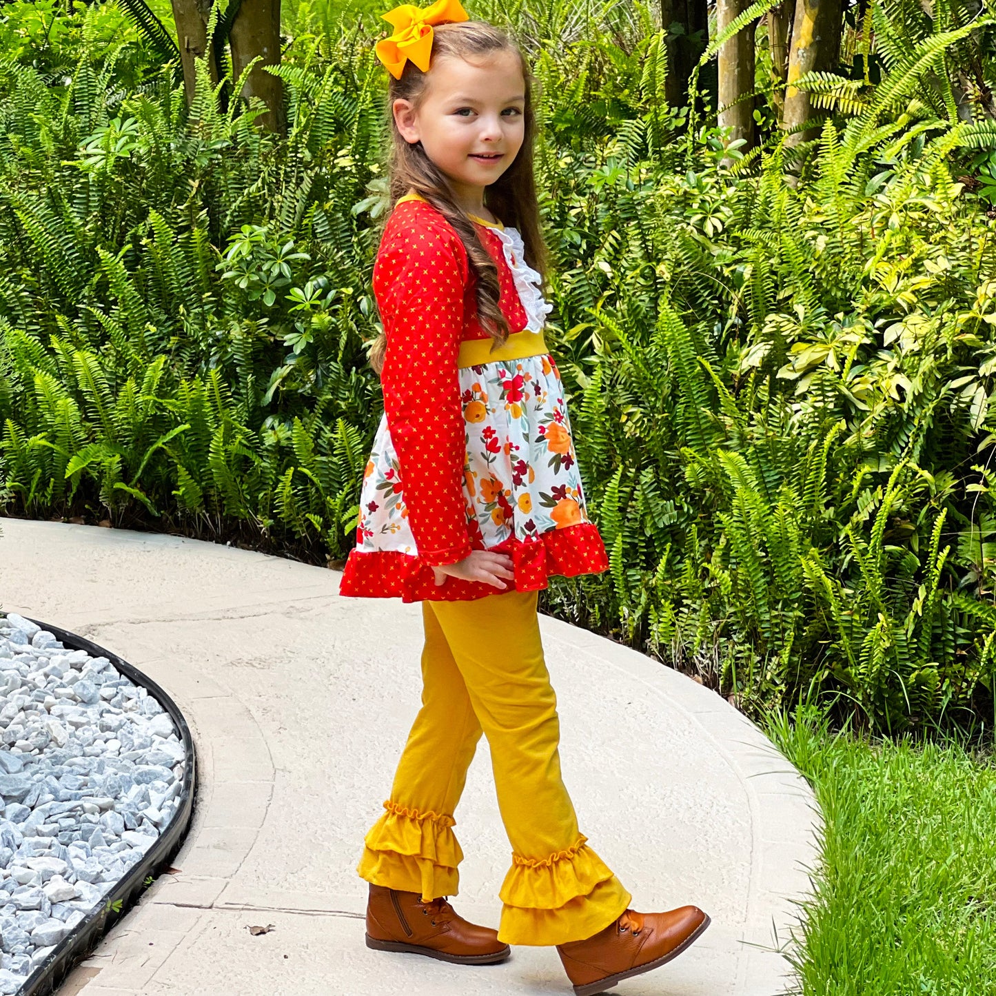 Boutique Girls Boutique Fall Floral Eyelet Tunic & Mustard Ruffle