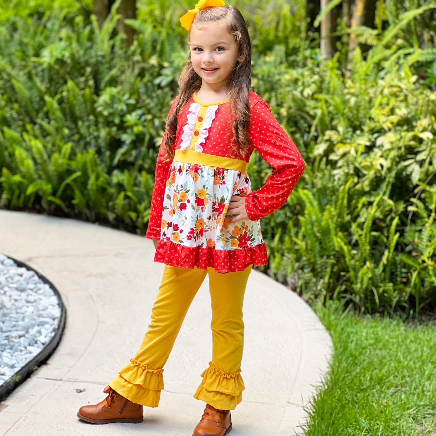 Boutique Girls Boutique Fall Floral Eyelet Tunic & Mustard Ruffle