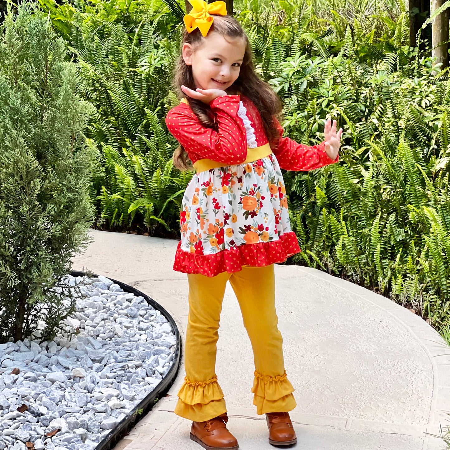 Boutique Girls Boutique Fall Floral Eyelet Tunic & Mustard Ruffle