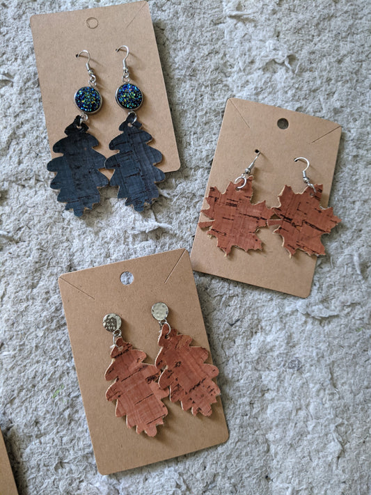 Handmade fall leaf cork earrings