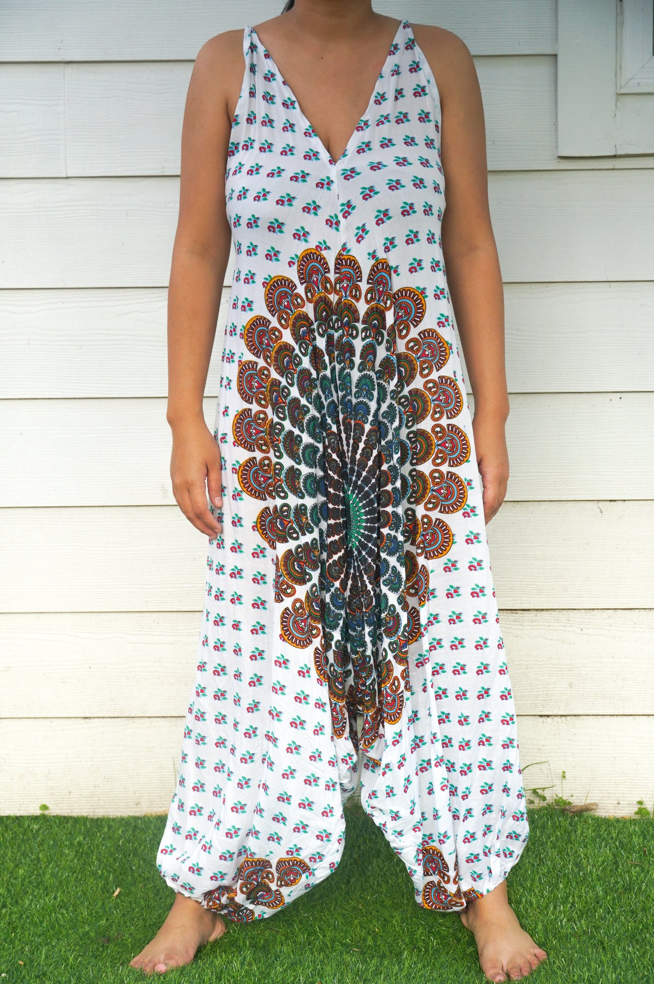 White Chakra Hippie Jumpsuits, Boho Rompers, Festival Clothing