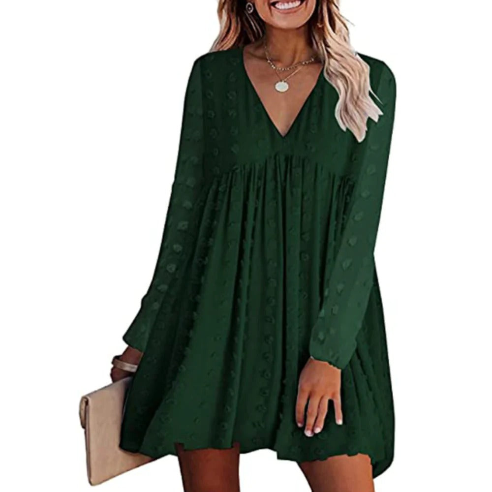 Womens V Neck Long Sleeves Flowy Dress